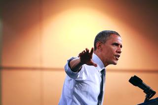 President Barack Obama speaks during a campaign stop at Cashman Center Wednesday, Sept. 12, 2012.